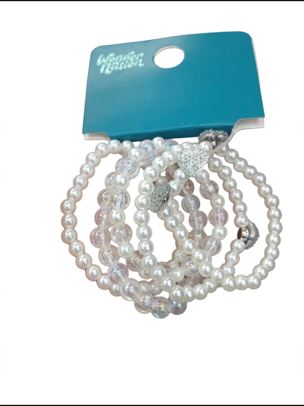 Wonder Nation Pearl and Crystal Bead Stretch Bracelet Set - White - Picture 1 of 1